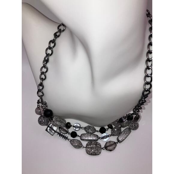 3 Tier Sparkly Silver-Tone, Gray & Clear Beaded Chain 24.5" Necklace! - Picture 7 of 11
